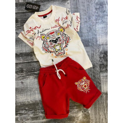 Детски летен комплект с къси гащи и тениска в червено и бяло