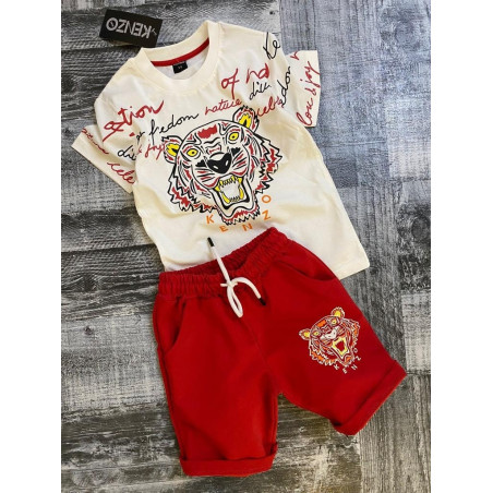 Детски летен комплект с къси гащи и тениска в червено и бяло