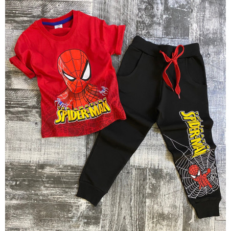 Детски комплект 2 части с дълъг панталон в черно и тениска в червено